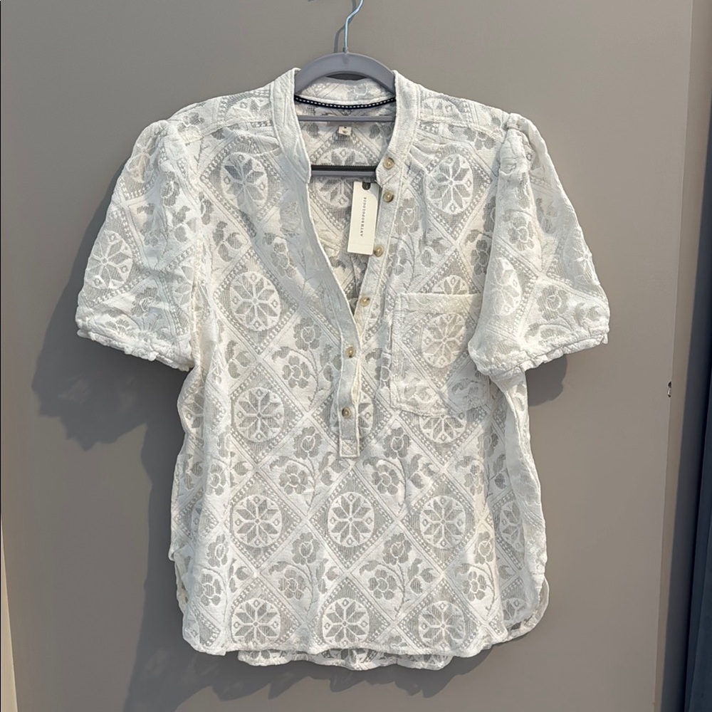 Pilcro Cream Puff Sleeve Blouse with Button Front